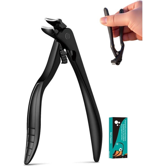 Black Curved Nail Clipper – Ergonomic & Easy for Seniors Thick Nails, Extra-Long Power Non-Slip Handle & Ultra-Wide Jaw Opening Curved Blades Toenail Clippers for Ingrowns and Jagged Edges (Black)