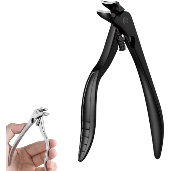 Black Curved Nail Clipper for Seniors, Long Handle Curved Nail Clipper with Anti-Splash and Wide Opening for Thick or Ingrown Nails, Easy Grip Design