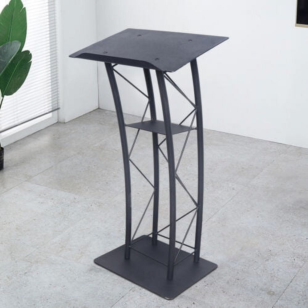 Black Curved Podium Wrought Iron Truss Lectern with Built-in Shelf ...
