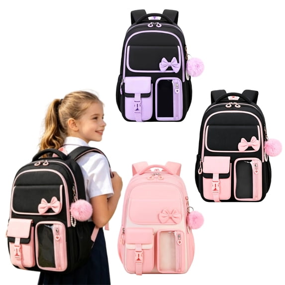 Black Cute Backpack, 17-Inch Bookbag for Middle & Elementary School,Backpack for them Ages 6-16