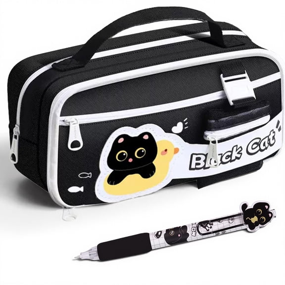 Black Cute Cat Stationery Set,Cat Stuff,Kawaii Stationery Birthday Valentine's Day Christmas Gifts,Includes Cat Pen,Cat Pencil Storage Box for Office Supplies