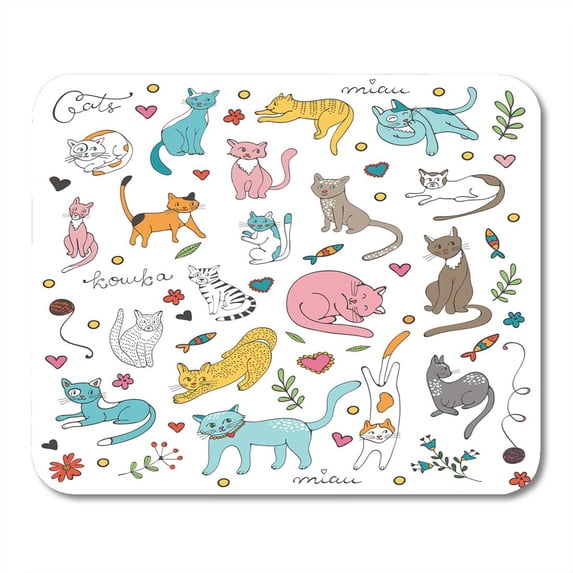 Black Cute Colorful of Cats Twigs Flowers and Leaves Mousepad Mouse Pad Mouse Mat 9x10 inch