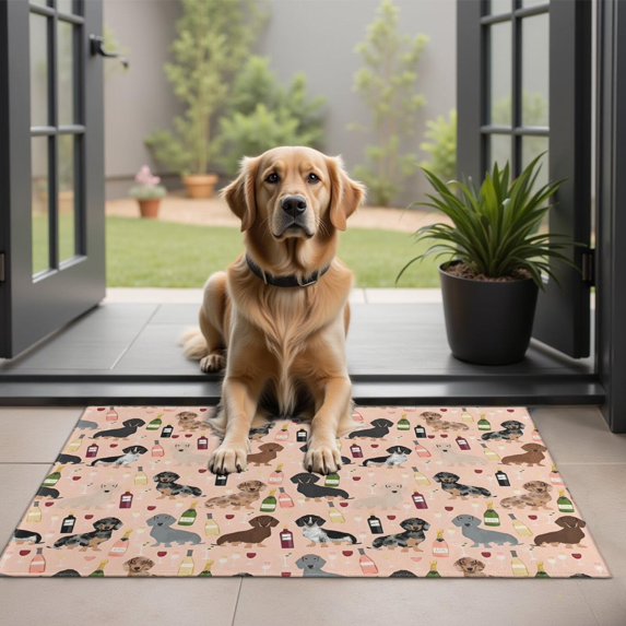 Black Cute Dachshund Dog and Wine Door Rugs,Washable Non Slip Door Mats Indoor,Decorative Door Mats,Entry Mat Indoor for Entrance,Bedroom,Kitchen,Bathroom,20"x32"