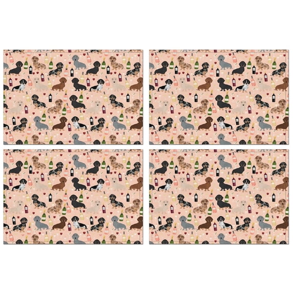 Black Cute Dachshund Dog and Wine Summer Placemats Table Placemats Set Of 4-Linen Kitchen Washable Placemats Table Mats 11.8"x17.7"Non-Slip Heat Resistant