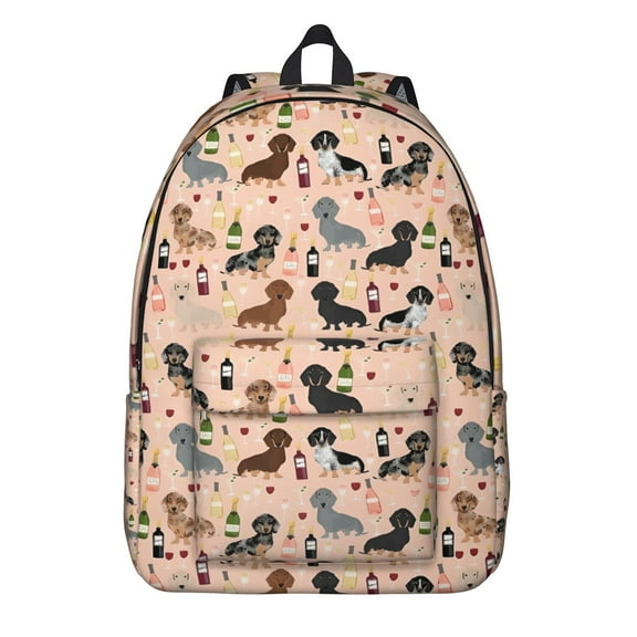 Black Cute Dachshund Dog and Wine Backpack for School,Cute School Bag,Schoolbag with Adjustable Shoulder Straps & Padded Back,15.7"x11.8"x5.5"