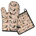 thumbnail image 1 of Black Cute Dachshund Dog and Wine Kitchen Oven Mitt and Pot Holder Sets 2 Pcs for Baking, Cooking and Grilling, Heat Resistant Up To 392 °F, 1 of 7