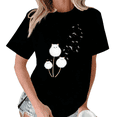 thumbnail image 1 of Black Cute Dandelion Cats Print Tshirt Graphic Tees Shirts S-5XL Funny Cat Lover Tops, 1 of 5