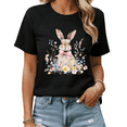 thumbnail image 1 of Black Cute Easter Bunny Floral Bow Print T-Shirt Graphic Tees Shirts Easter Lover Casual S-5XL Tops, 1 of 5
