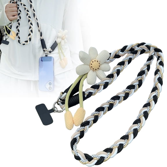 Black Cute Floral Phone Crossbody Lanyard 120x2cm – Trendy Woven Chain Lanyard Back Clip, Portable Flower Lanyard T Clip, Perfect for Summer Travel, Indep-endence Day Celebrations & Memorial Day