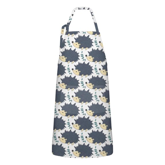 Black Cute Hedgehog Pattern Apron-Garden Aprons for Women with Pockets-Cotton Linen Waterproof Kitchen Cooking Gardening Aprons Adjustable for Kitchen,Cooking,BBQ and Salon 33x27 Inch