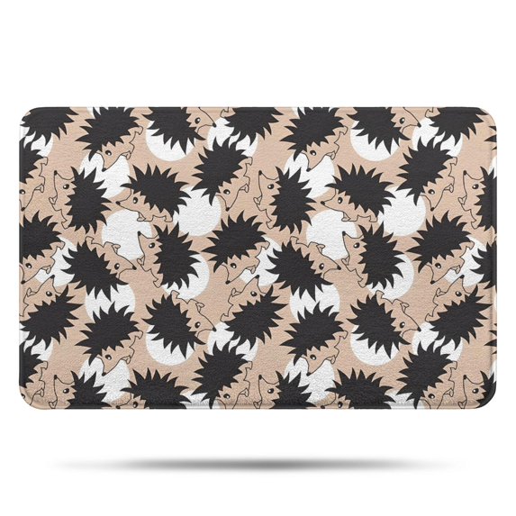 Black Cute Hedgehog Pattern Bathroom Rugs Mat,Non Slip Microfiber Bathroom Rug,Rubber Backing,Soft Bathroom Mats for Bathroom Floor,Tub and Shower,17x27in(43x68cm)
