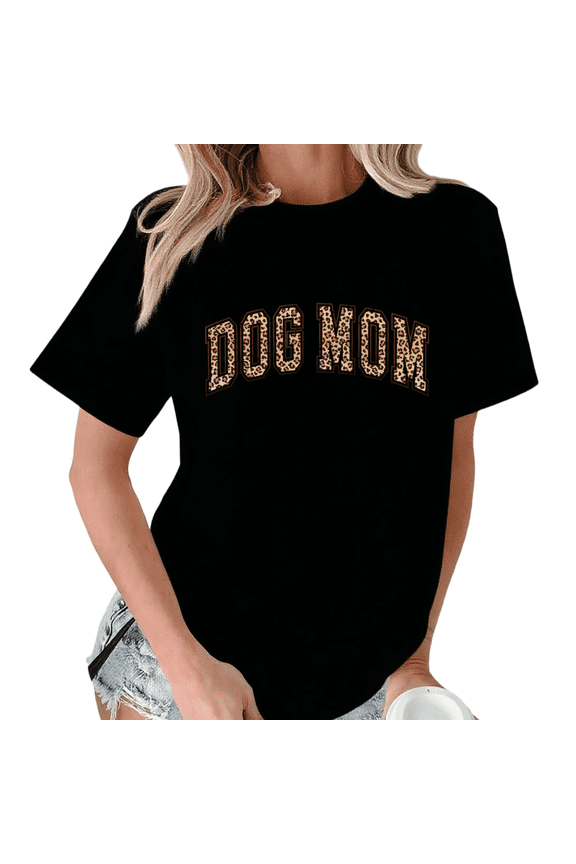 Black Cute Leopard Dog Mom Tshirt Graphic Tees Shirts Dog Mom Classic S-5XL Tops