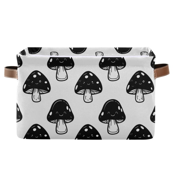 Black Cute Mushrooms Storage Bins with Handle Fabric Organizer Basket Foldable Box 1 Pack 14.2x10.2x8.3