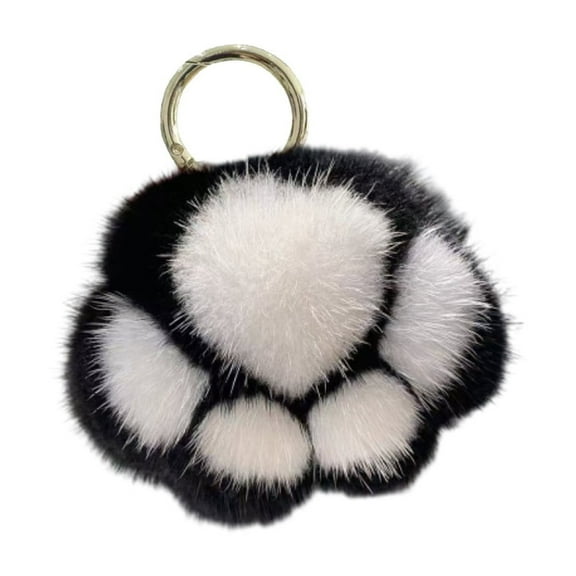 Black Cute Paw Keychain Simulated Faux Fur With Colorful Selection, Soft Material And Metal Ring For Backpack, Car Keys And Daily Life Decoration 3X2.5X1In 0.05Lb