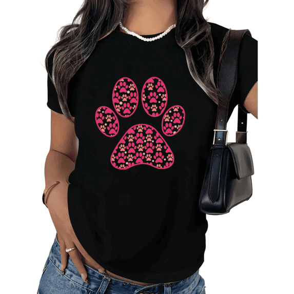 Black Cute Paw Print Dog Lover Print Tshirt Graphic Tees Shirts Pet Owner Birthday Gift Casual Wear S 5XL Tops