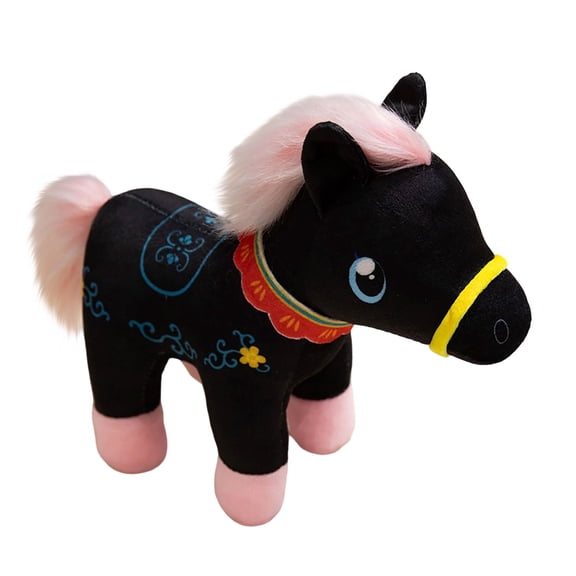 Black Cute Plush Stuffed Horse Doll Toy Soft Animal Figure For Children Playroom Nursery Bedroom Companion Size Approximately 7.9 Inches