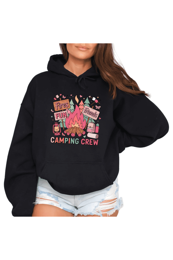Black Print Graphic Sweatshirt hoodie Daily Camping BFF Crew Outfit Fires Fun Friends Slogan Casual Wear S-2XL Tops