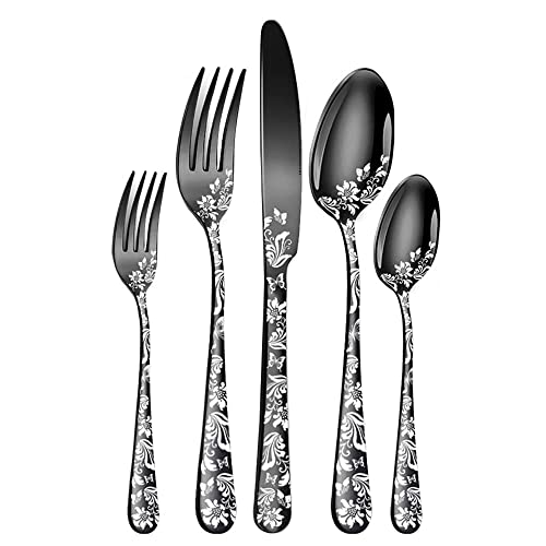 Black Cutlery Set for 6 People 30 Piece Stainless Steel Cutlery Set