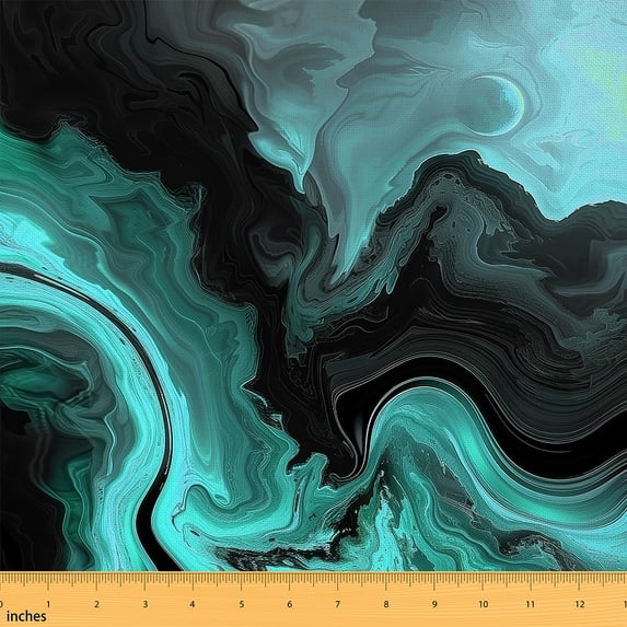 Black Cyan Marble Fabric By The Yard,Water Marble Upholstery Fabric,Ombre Ink Painting Decorative Fabric,Tie Dye Gradient Indoor Outdoor Fabric,Contemporary Abstract Fluid DIY Fabric,10 Yards