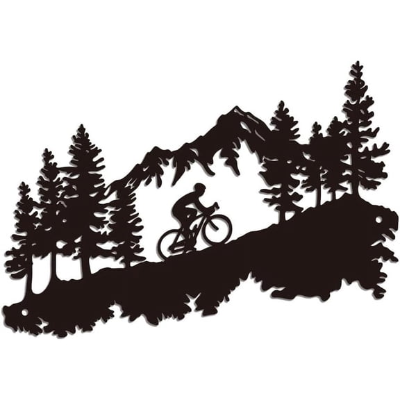 Black Cyclist and Mountains Metal Wall Art Decor Iron Landscapes Wall Silhouette Sculpture Decor Outdoor Climbing Themes Metal Wall Hanging Decor for Living Room Garden Bedroom 11.8x8.2 Inch