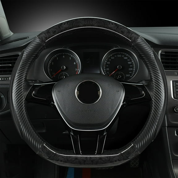 Black D Shape Car Steering Wheel Cover Wood Grain Design Breathable Non Slip Steering Wheel Protector Universal Fit For Most Vehicles 14.96X14.96 Inch 1.08 Lb