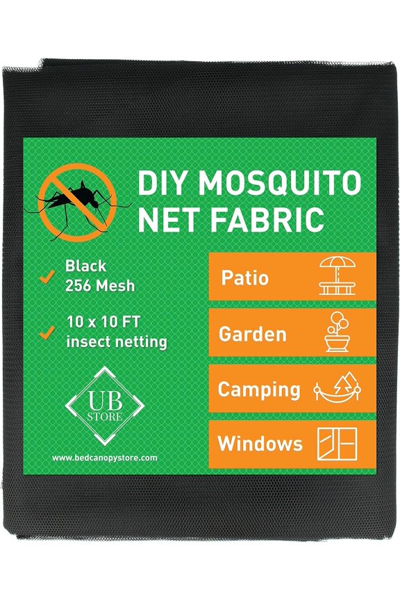 Black DIY Mosquito Net Fabric 10x10 FT – Garden, Patio & Window Insect Netting – Multi-Size Mesh Cover in Black, White & Green for Raised Beds