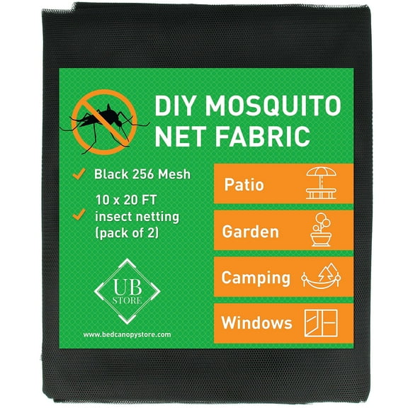 Black DIY Mosquito Net Fabric | 10x20 FT Bug Netting 2 Pack | Insect Cover for Garden, Patio, Outdoor & Windows | Black, White & Green in Multiple Sizes | Raised Bed Screen Mesh Barrier