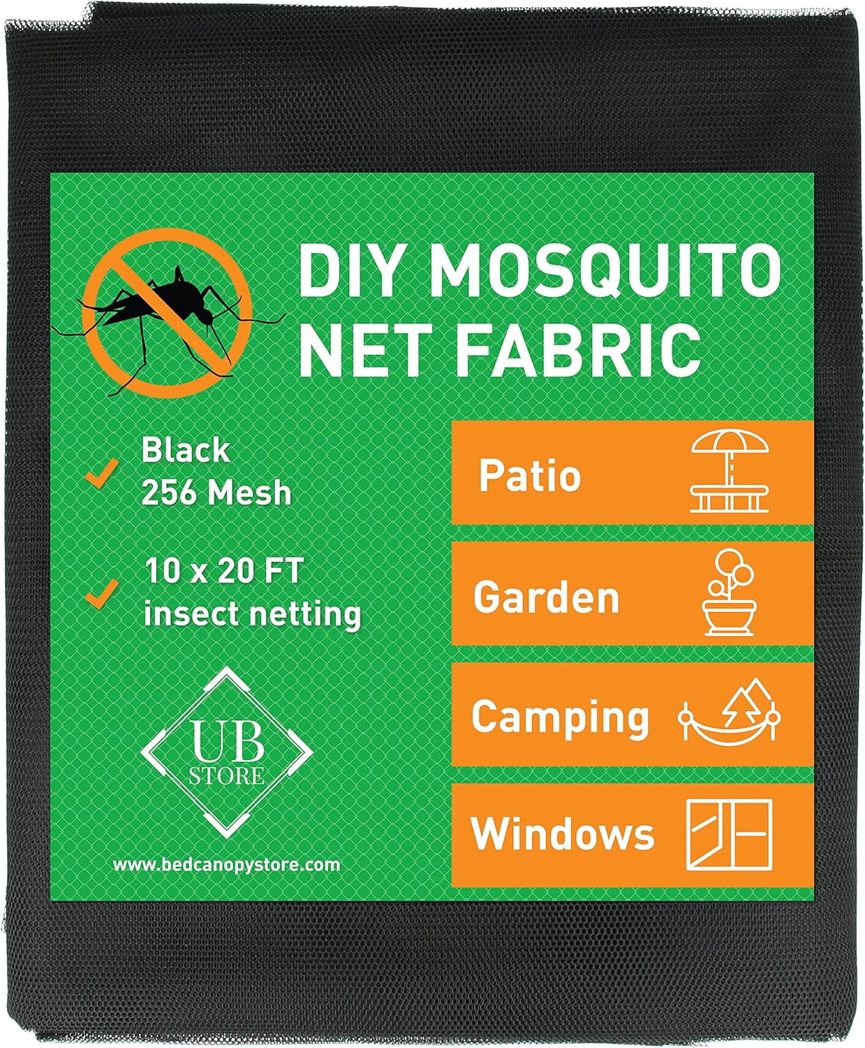 Black DIY Mosquito Net Fabric 10x20 FT – Garden, Patio & Window Insect Netting – Multi-Size Mesh Cover in Black, White & Green for Raised Beds