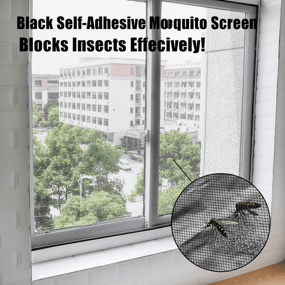 Black DIY Mosquito Net Fabric Insect Cover for Home Window Screen Curtain, Self-Adhesive Fly Bug Insect Mosquito Barrier Mesh