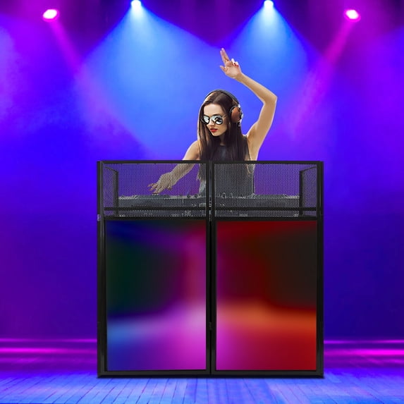 Black DJ Controller Stand Foldable Structure DJ Display Stand, DJ Event Booth Facade, Portable DJ Facade Booth Table