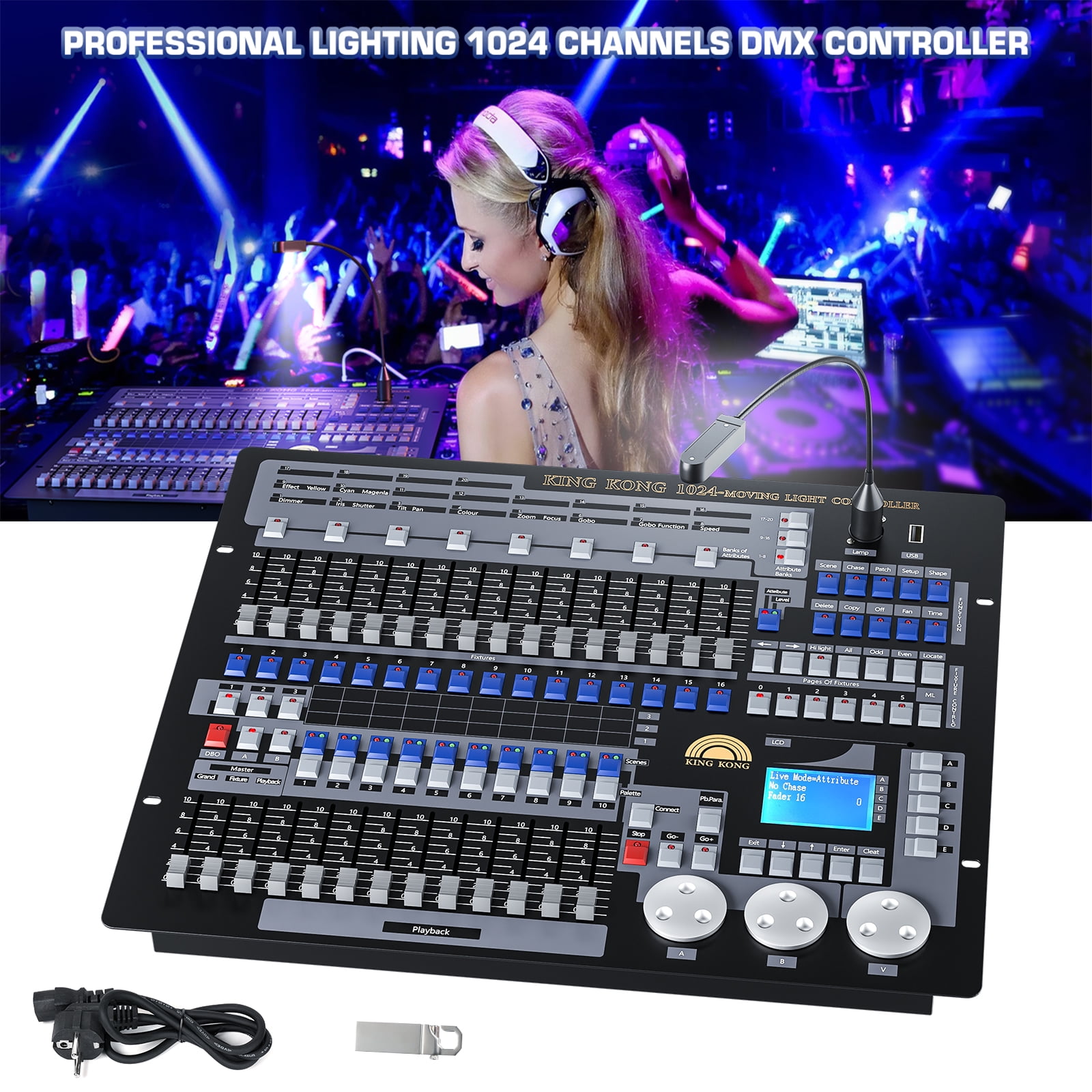 Black DJ Lighting Controller,Grand Console DMX and MIDI Operator 1024