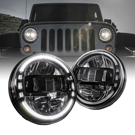Black DOT 7" HALO DRL LED Headlights for Jeep Wrangler JK TJ LC CJ Accessories