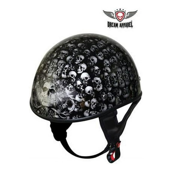 Black DOT Approved Low Profile Motorcycle Helmet & Skull Graphics - Extra Small