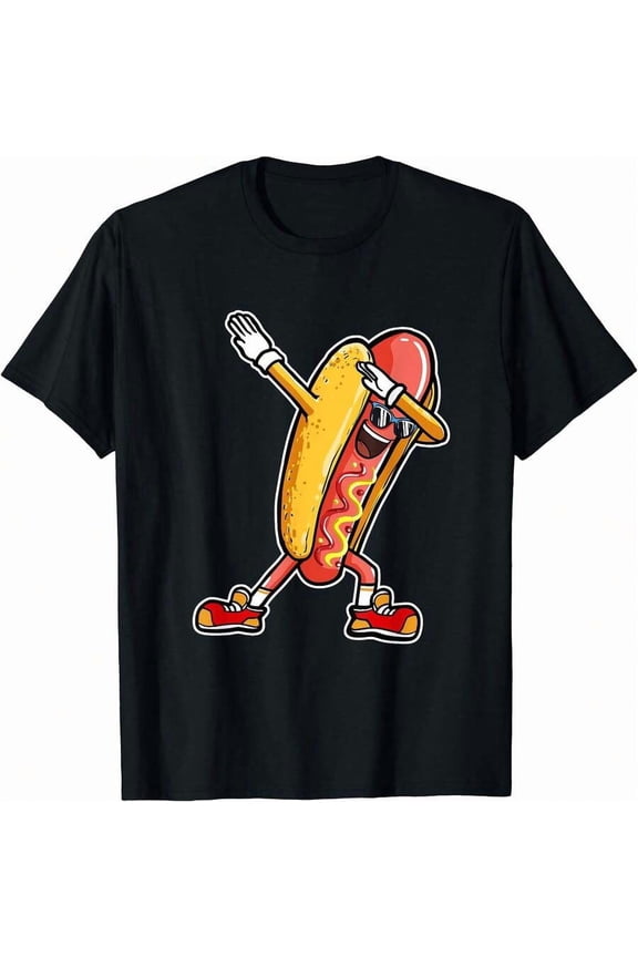 Black Dabbing Hotdog Funny Graphic T-Shirt For Adults