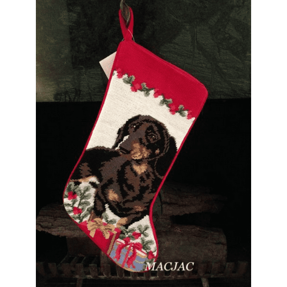 Black Dachshund Dog Needlepoint Christmas Stocking