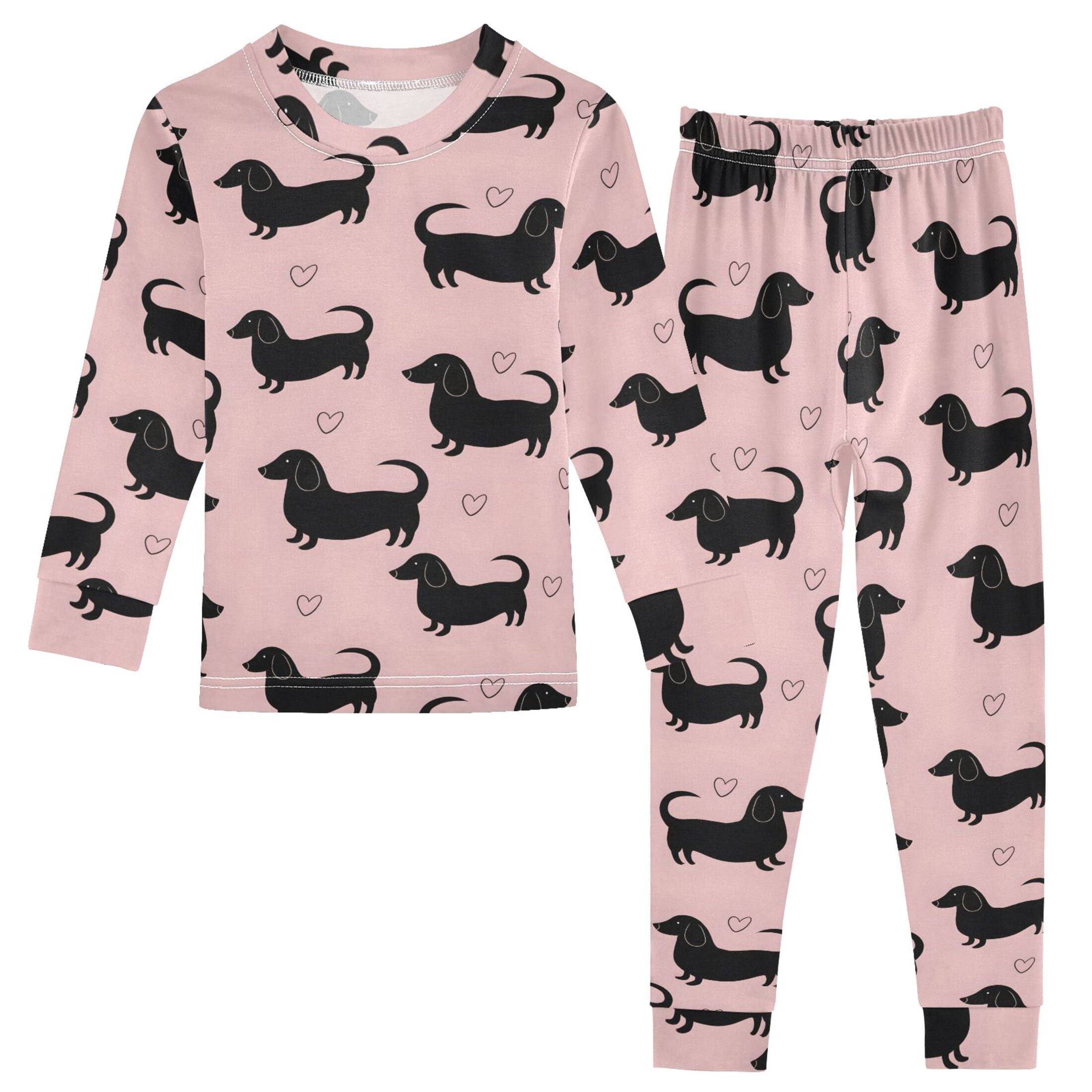 Black Dachshund Dog Pattern Cotton Pajamas 2 Piece Set Sleepwear Soft ...