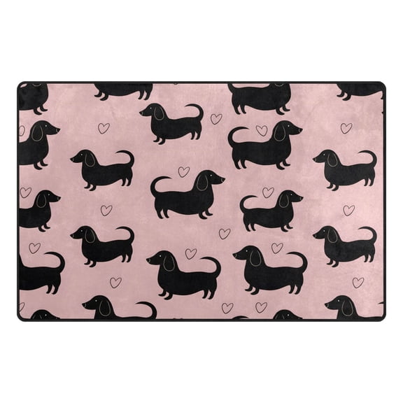 Black Dachshund Dog Pattern Memory Foam Area Rug 31"x20" Non Slip, Absorbent, Fade Proof for Living Room, Bedroom, Office