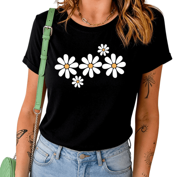 Black Daisies Daisy Flower Minimalist Floral Graphic Print Tshirt Graphic Tees Shirts Cute Summer Casual Tops S-5XL