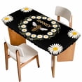 thumbnail image 1 of Black Daisy Bees Table Cloths for 6 Foot Rectangle Tables, Spring Farmhouse Honey Floral Rings Patio Waterproof Elastic Fitted Tablecloths, Washable Rectangular Table Cover for Camping, 1 of 8