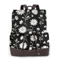 Black Daisy Floral Women's Leather Backpack All-Over Print Bag for Work ...