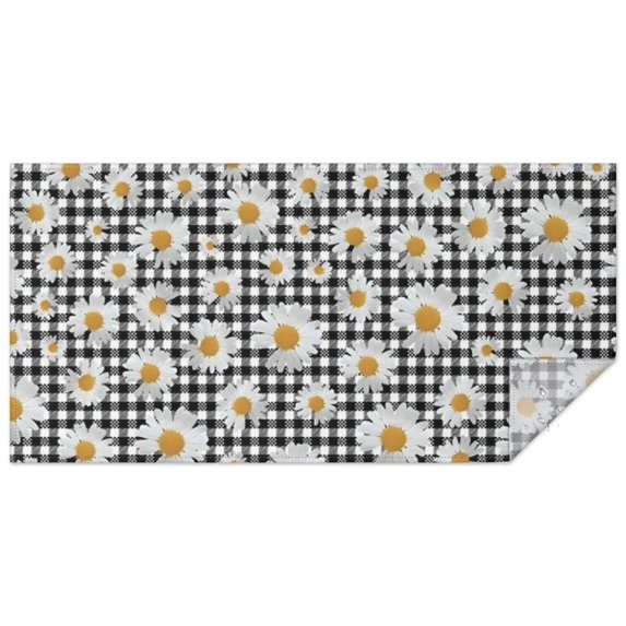 Black Daisy Flower Checkered Pattern Rectangle Tablecloth 60"x120",Waterproof Polyester Rectangle Table Cloth, Wipeable Spillproof Polyester Tablecloth for Dining, Camping, Indoor and Outdoor