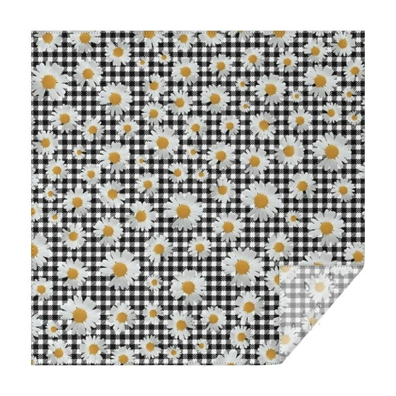 Black Daisy Flower Checkered Pattern Square Tablecloth,Waterproof Square Table Cover,Wipeable Spillproof Washable Table Cover for Home Kitchen Party Decor 42"X42"(107x107cm)