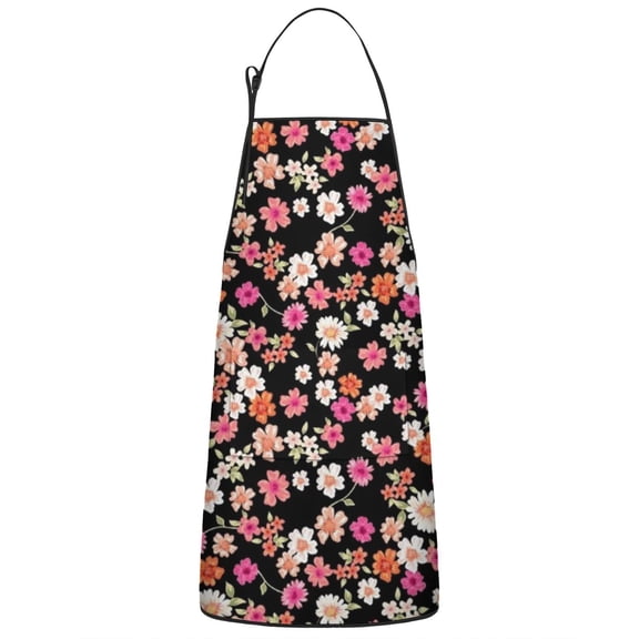 Black Daisy Flower Colorful Blooms Pattern Apron-Garden Aprons for Women with Pockets-Cotton Linen Waterproof Kitchen Cooking Gardening Aprons Adjustable for Kitchen,Cooking,BBQ and Salon 33x27 Inch
