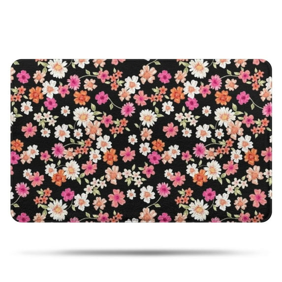 Black Daisy Flower Colorful Blooms Pattern Bathroom Rugs Mat,Non Slip Microfiber Bathroom Rug,Rubber Backing,Soft Bathroom Mats for Bathroom Floor,Tub and Shower,20x32in(50x80cm)