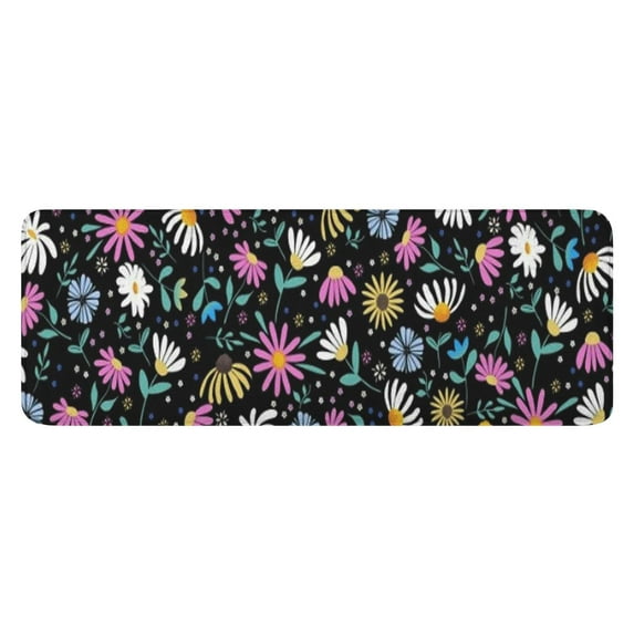 Black Daisy Flower Colorful Blooms Pattern Kitchen Rug Mat,Kitchen Runner Rugs Non Skid Washable,Decorative Kitchen Floor Mats for Kitchen,Sink,Laundry,17"x47.2"