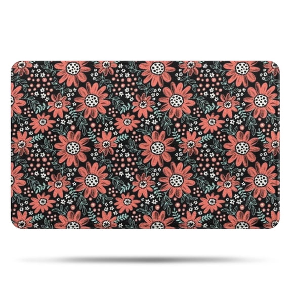 Black Daisy Flower Floral Pattern Bathroom Rugs Mat,Non Slip Microfiber Bathroom Rug,Rubber Backing,Soft Bathroom Mats for Bathroom Floor,Tub and Shower,20x32in(50x80cm)