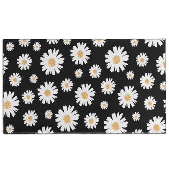 Black Daisy Flower Golden Centers Pattern Door Rugs,Washable Non Slip Door Mats Indoor,Decorative Door Mats,Entry Mat Indoor for Entrance,Bedroom,Kitchen,Bathroom,17"x30"