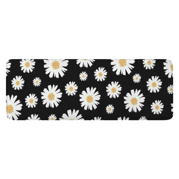 Black Daisy Flower Golden Centers Pattern Kitchen Rug Mat,Kitchen Runner Rugs Non Skid Washable,Decorative Kitchen Floor Mats for Kitchen,Sink,Laundry,17"x47.2"
