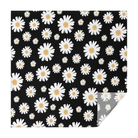 Black Daisy Flower Golden Centers Pattern Square Tablecloth,Waterproof Square Table Cover,Wipeable Spillproof Washable Table Cover for Home Kitchen Party Decor 42"X42"(107x107cm)