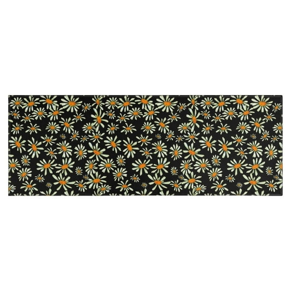 Black Daisy Flower Orange Centers Pattern Kitchen Rug Mat,Kitchen Runner Rugs Non Skid Washable,Decorative Kitchen Floor Mats for Kitchen,Sink,Laundry,17"X47"